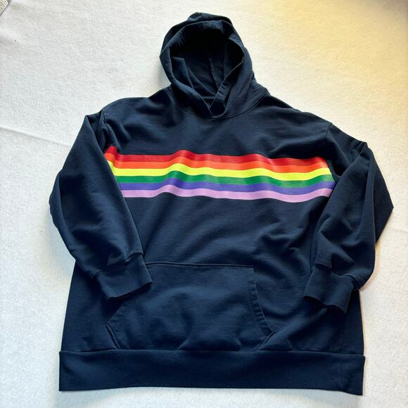 Wonder Nation Girls Navy Blue Rainbow Stripe Hooded Sweatshirt L 10-12 - Picture 1 of 6